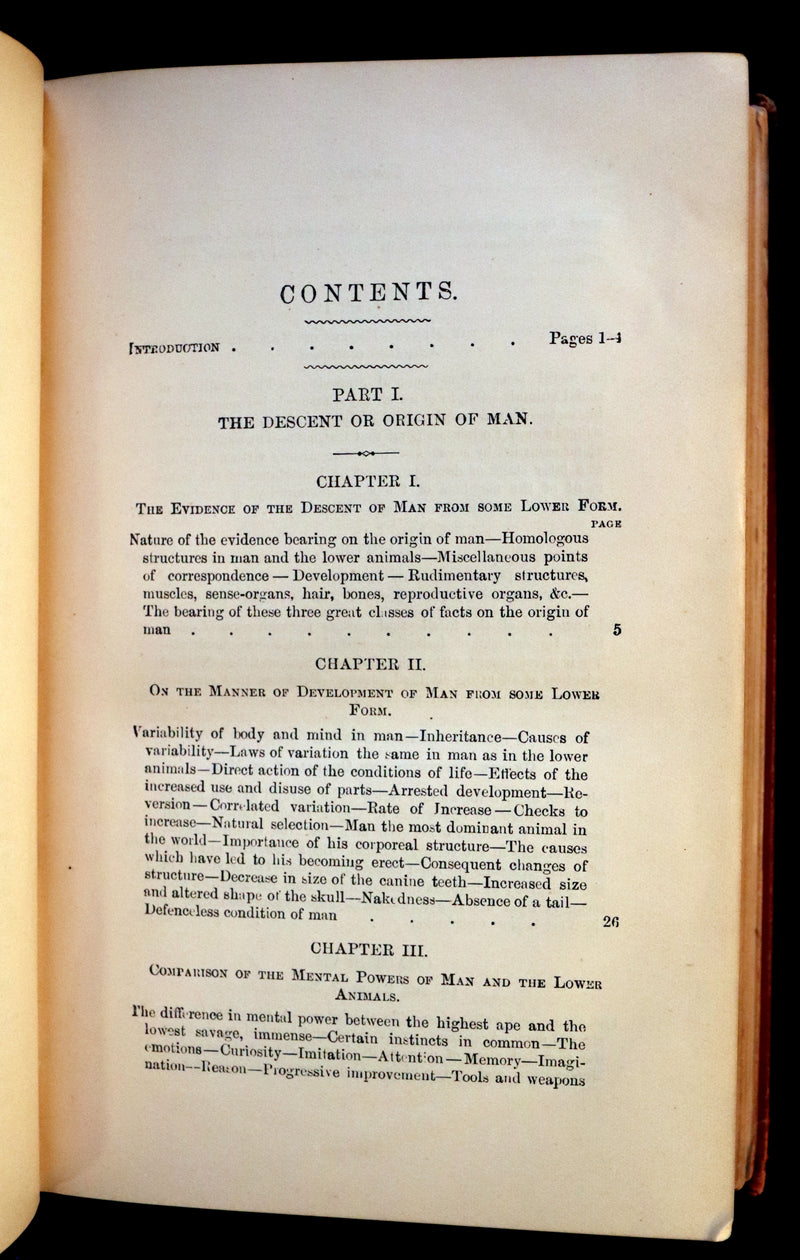 1883 Rare Book - CHARLES DARWIN - The DESCENT OF MAN and Selection in Relation to Sex.