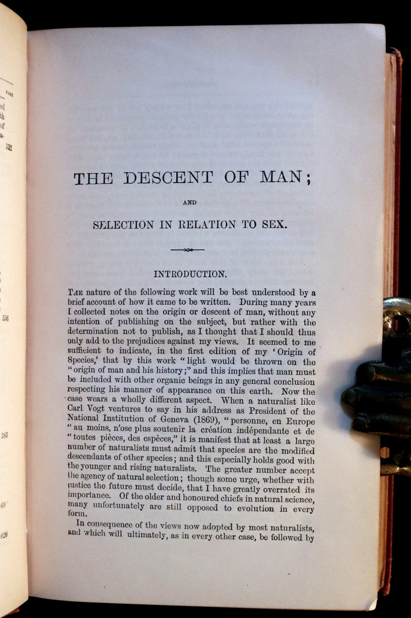 1883 Rare Book - CHARLES DARWIN - The DESCENT OF MAN and Selection in Relation to Sex.