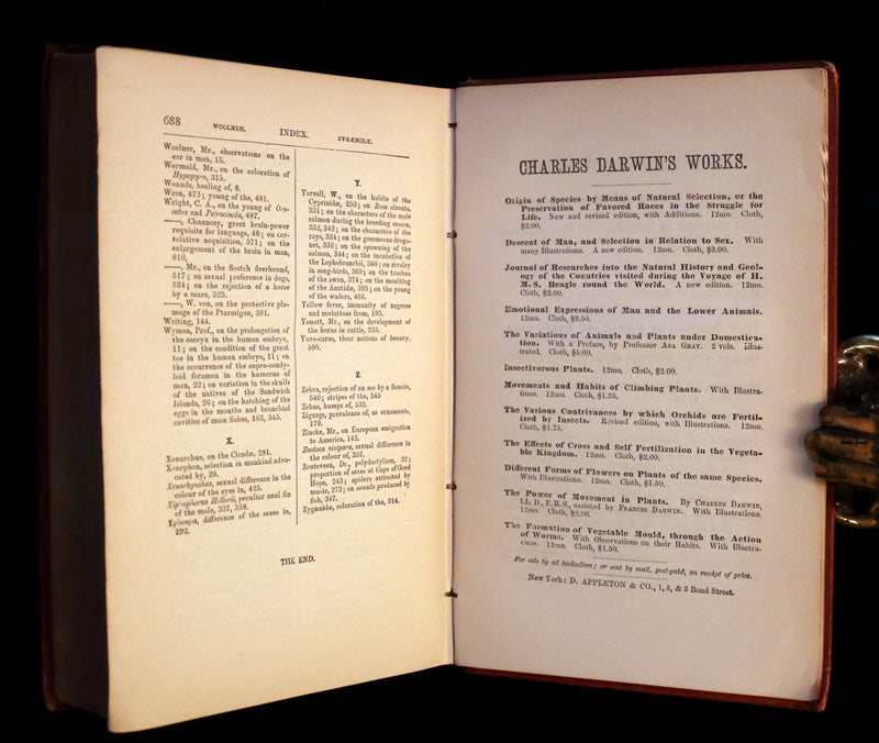 1883 Rare Book - CHARLES DARWIN - The DESCENT OF MAN and Selection in Relation to Sex.