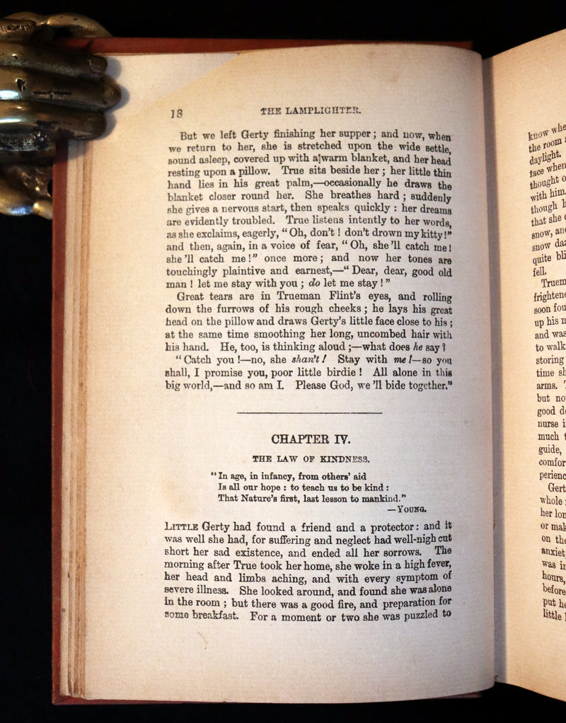 1890 Rare Victorian Book - The LAMPLIGHTER by Maria Susanna Cummins.