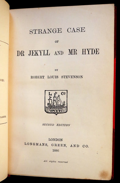 1886 Rare Book in Bickers & Son Binding - Dr Jekyll and Mr Hyde by Stevenson. Second Edition.