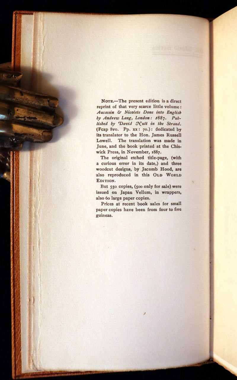 1913 Rare Limited Edition bound in Morocco - MEDIEVAL HISTORY of Aucassin & Nicolette. Knighthood and Chivalry.