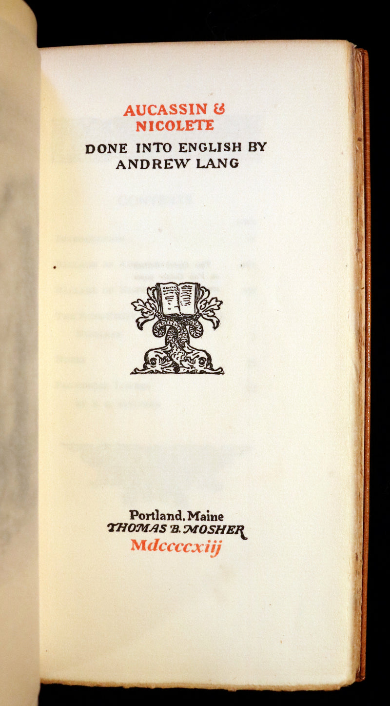1913 Rare Limited Edition bound in Morocco - MEDIEVAL HISTORY of Aucassin & Nicolette. Knighthood and Chivalry.