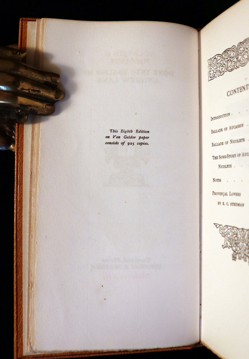 1913 Rare Limited Edition bound in Morocco - MEDIEVAL HISTORY of Aucassin & Nicolette. Knighthood and Chivalry.