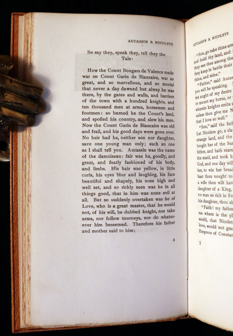1913 Rare Limited Edition bound in Morocco - MEDIEVAL HISTORY of Aucassin & Nicolette. Knighthood and Chivalry.