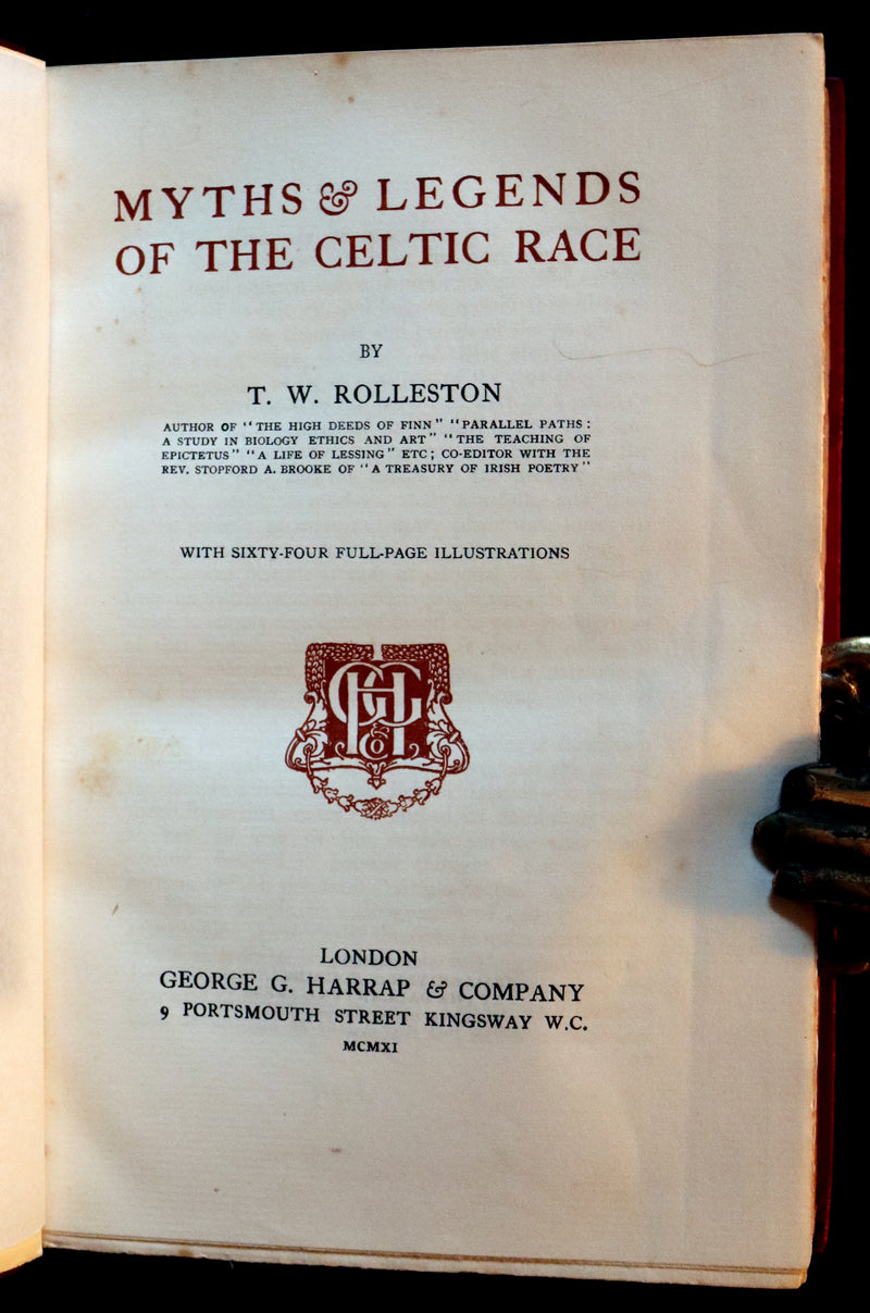 1911 First Edition bound by Morrell - Myths & Legends of the CELTIC Race by Thomas William Hazen Rolleston. Illustrated.