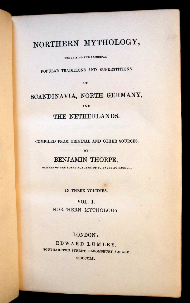 1851 Scarce First Edition set bound by Bayntun - Northern Mythology. Superstitions Of Scandinavia, North Germany, And The Netherlands.