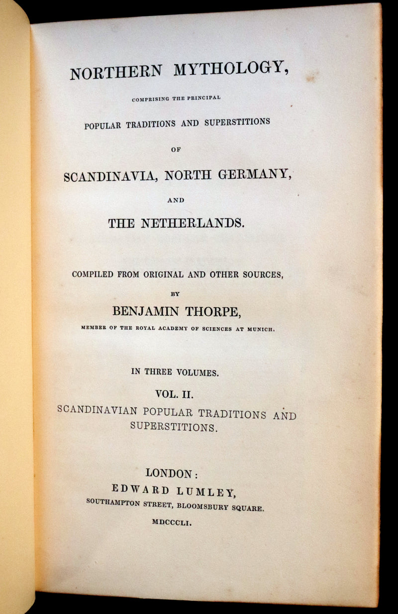 1851 Scarce First Edition set bound by Bayntun - Northern Mythology. Superstitions Of Scandinavia, North Germany, And The Netherlands.