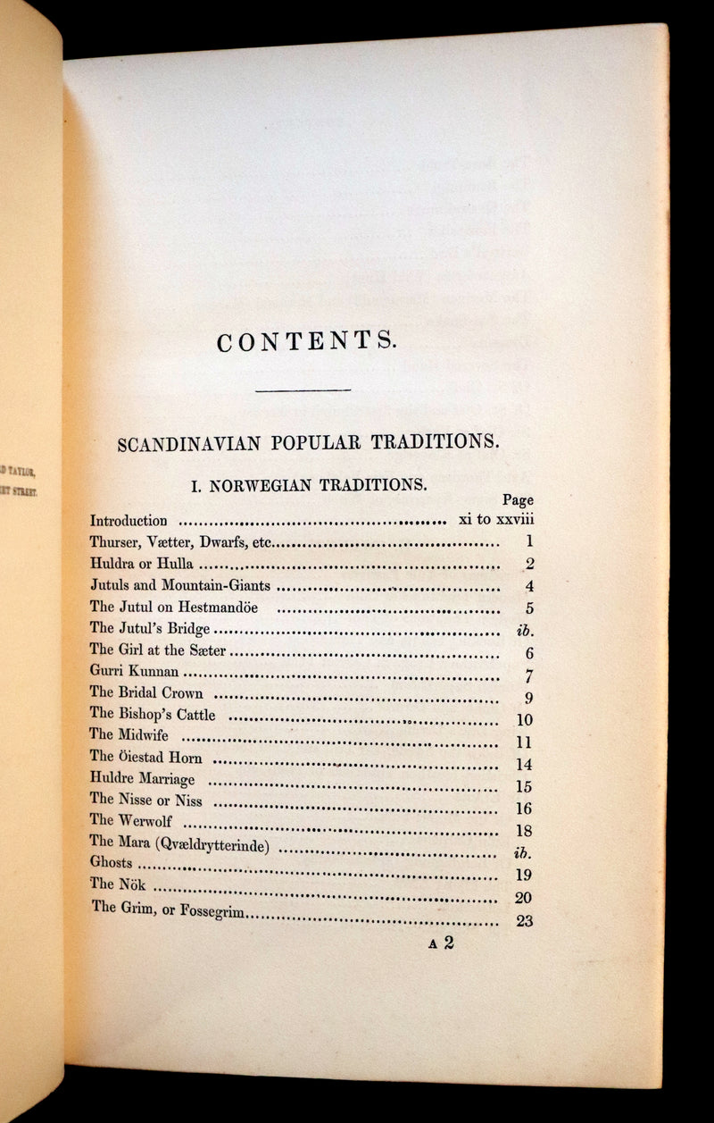 1851 Scarce First Edition set bound by Bayntun - Northern Mythology. Superstitions Of Scandinavia, North Germany, And The Netherlands.
