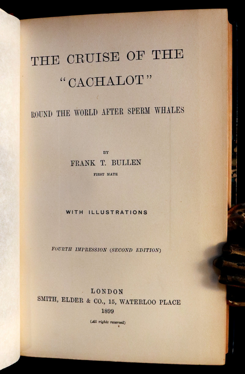 1899 Rare Whaling Expedition Book bound by Root - The Cruise of the "Cachalot" by F.T. Bullen.