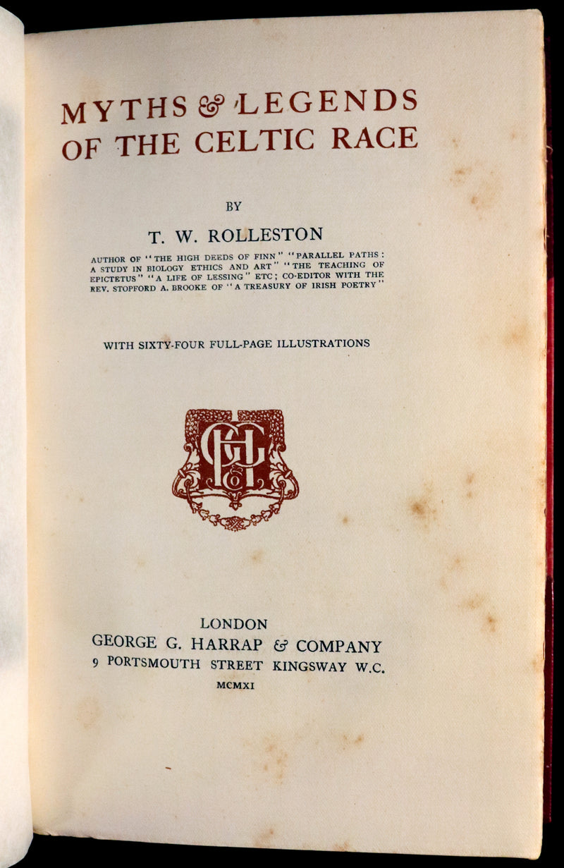 1911 First Edition bound by Morrell - Myths & Legends of the CELTIC Race by Thomas William Hazen Rolleston. Illustrated.