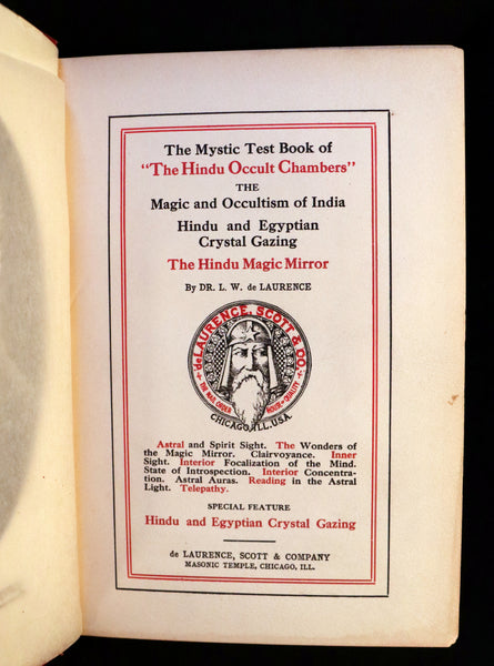 1909 Scarce Book -The Mystic Test Book of the Hindu Occult Chambers by de Laurence. Magic and Occultism in India. Crystal Gazing.