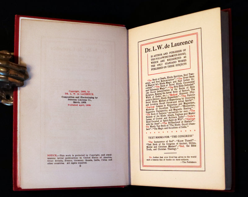 1909 Scarce Book -The Mystic Test Book of the Hindu Occult Chambers by de Laurence. Magic and Occultism in India. Crystal Gazing.