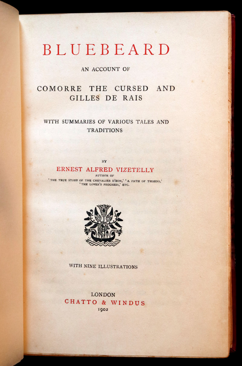 1902 First Edition Bayntun Binding - BLUEBEARD An Account of Comorre, the Cursed and Gilles de Rais.