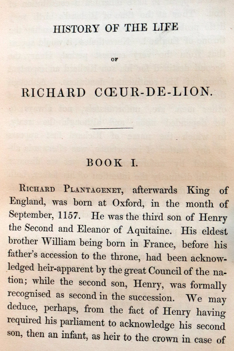 1841 Rare book set First Edition ~ A History of the Life of RICHARD COEUR-DE-LION King of England.