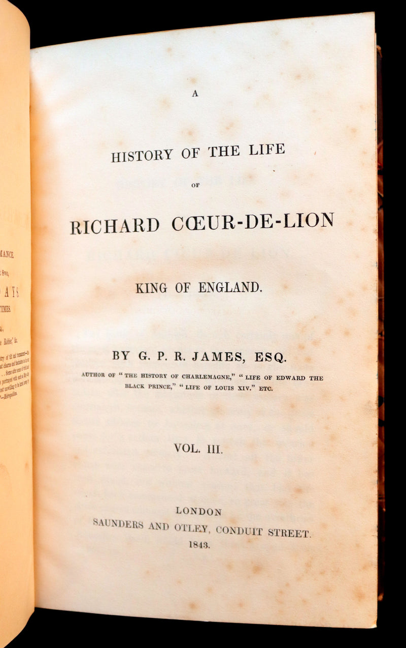 1841 Rare book set First Edition ~ A History of the Life of RICHARD COEUR-DE-LION King of England.