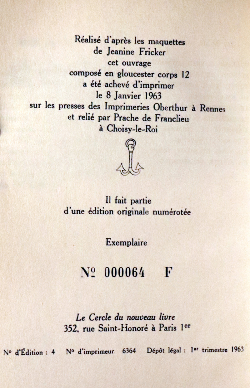 1963 Rare First Limited Edition #64 - La Planete des Singes (The Planet of the Apes) by Pierre Boulle.