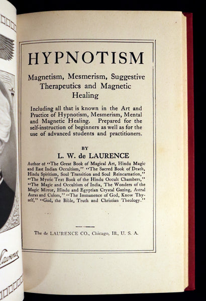 1916 Scarce Book - HYPNOTISM, Magnetism, Mesmerism & Magnetic Healing by de Laurence.
