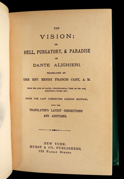 1882 Rare Book - The VISION, or HELL, PURGATORY, & PARADISE of Dante Alighieri.