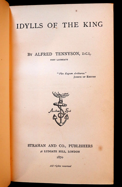 1870 Rare Book on Legend of King Arthur - IDYLLS OF THE KING by Alfred Tennyson.