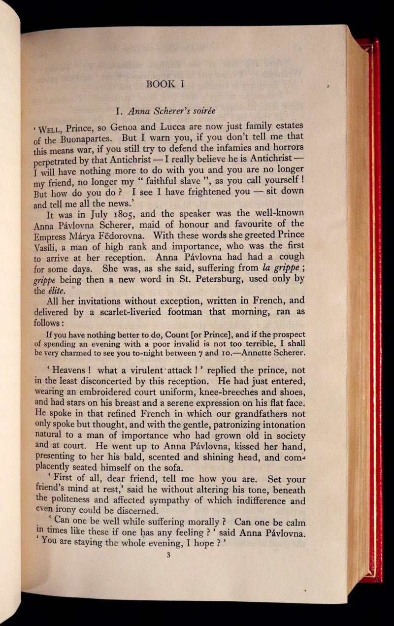 1943 Fine Bayntun-Riviere Binding Book - WAR AND PEACE by Count Leo Tolstoy.