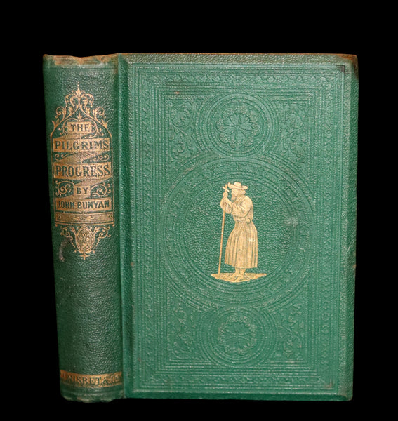 1863 Rare Victorian Book - The Pilgrim's Progress by John Bunyan. Color illustrated.