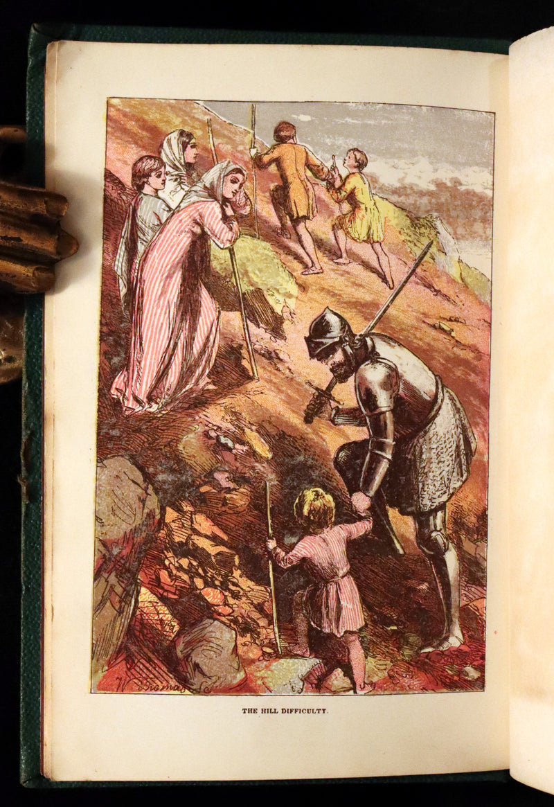 1863 Rare Victorian Book - The Pilgrim's Progress by John Bunyan. Color illustrated.