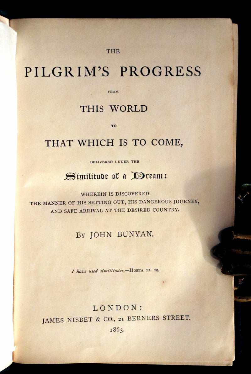 1863 Rare Victorian Book - The Pilgrim's Progress by John Bunyan. Color illustrated.