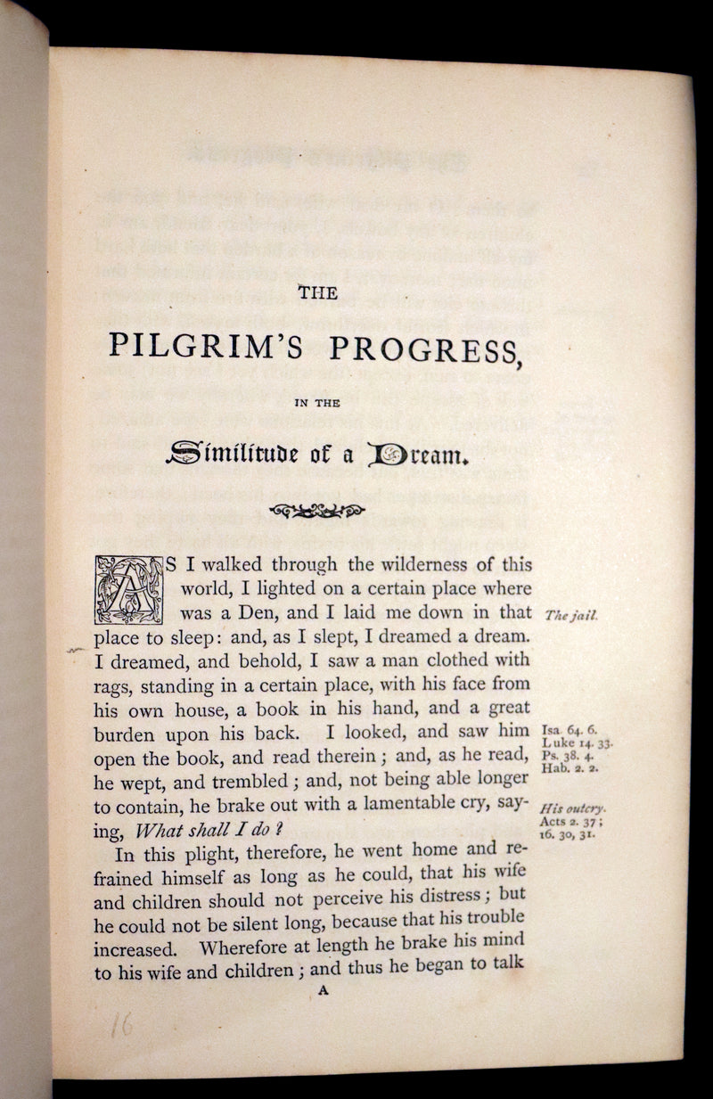 1863 Rare Victorian Book - The Pilgrim's Progress by John Bunyan. Color illustrated.