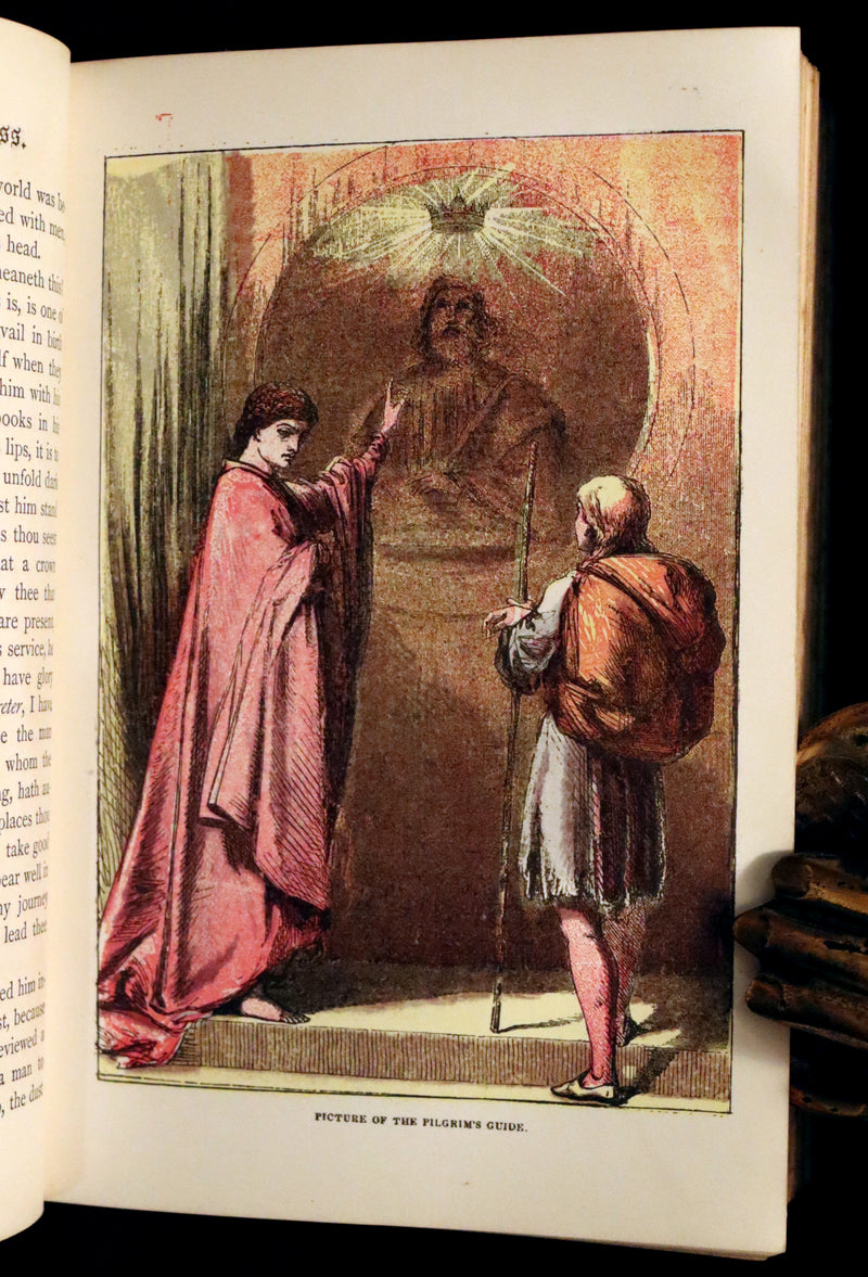1863 Rare Victorian Book - The Pilgrim's Progress by John Bunyan. Color illustrated.