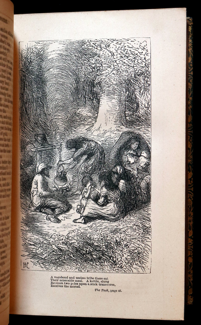 1877 Rare Book - The Poetical Works of William Cowper illustrated by Hugh Cameron.