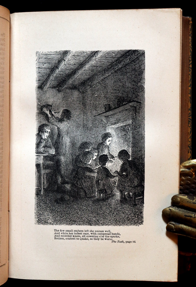 1877 Rare Book - The Poetical Works of William Cowper illustrated by Hugh Cameron.