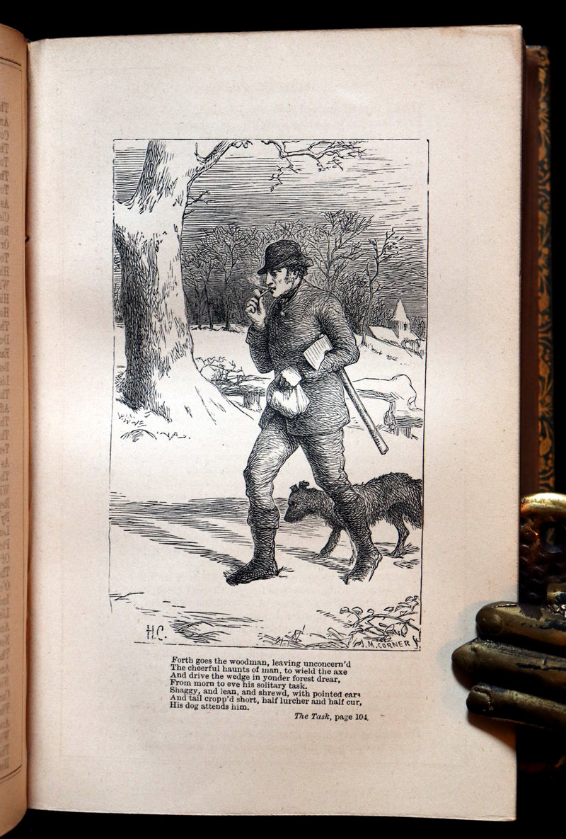 1877 Rare Book - The Poetical Works of William Cowper illustrated by Hugh Cameron.