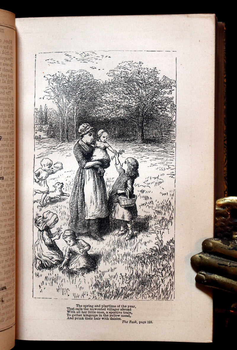 1877 Rare Book - The Poetical Works of William Cowper illustrated by Hugh Cameron.