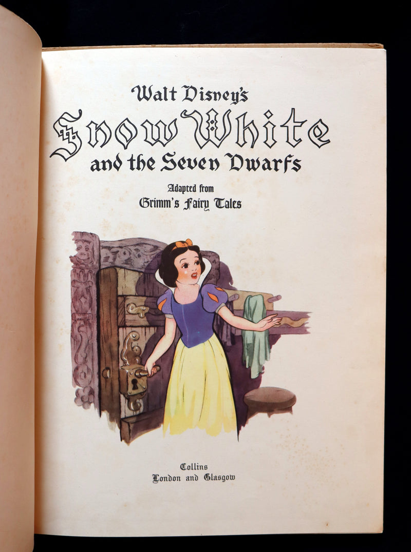 1938 Rare First UK Edition - Walt Disney SNOW WHITE and the Seven Dwarfs. Adapted from Grimm's Fairy Tales.