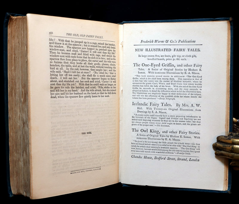 1890 Rare Victorian Book - The OLD OLD FAIRY TALES by Mrs Valentine. Illustrated.