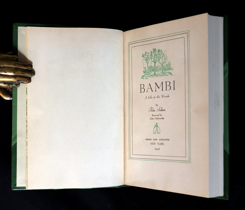 1928 Rare First Edition - BAMBI a Life in the Woods by Felix Salten in a Nice Binding.