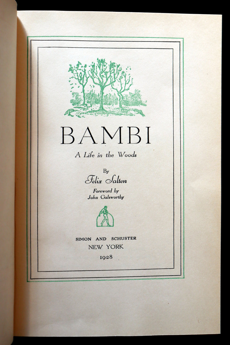 1928 Rare First Edition - BAMBI a Life in the Woods by Felix Salten in a Nice Binding.