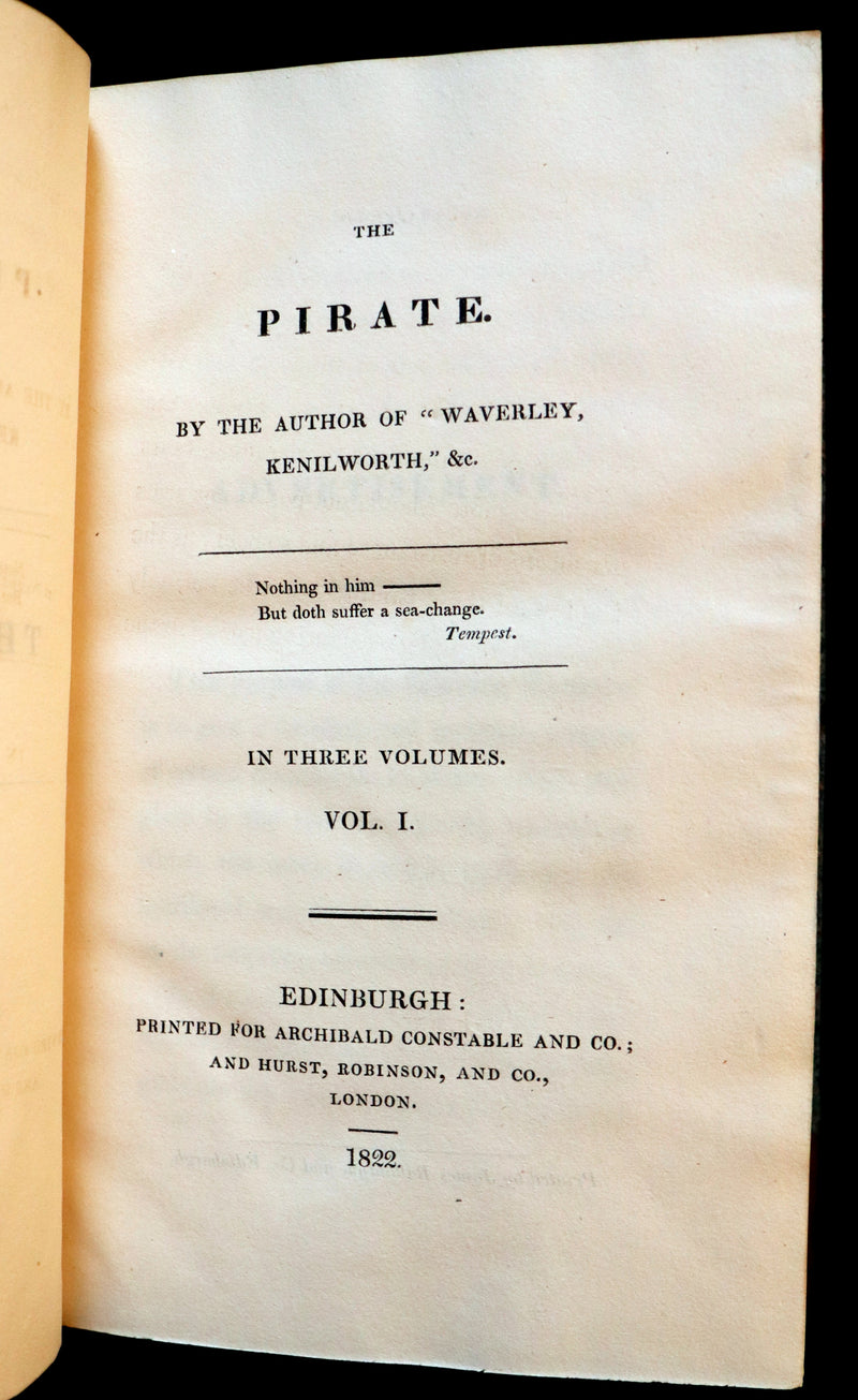 1822 Rare First Edition Book Set - The PIRATE by Sir Walter Scott.