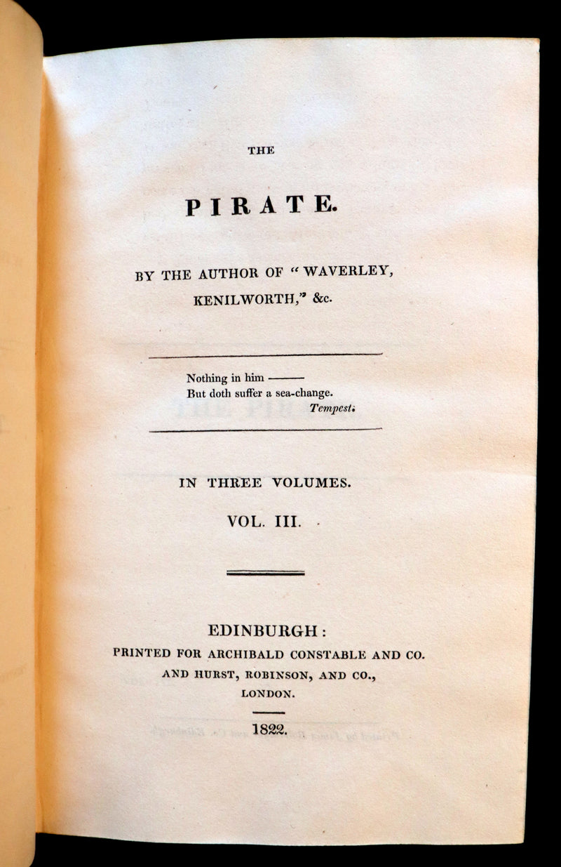 1822 Rare First Edition Book Set - The PIRATE by Sir Walter Scott.