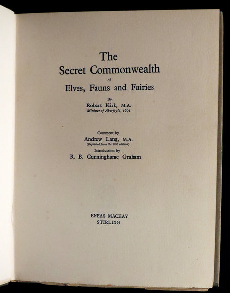 1933 Rare Book - The Secret Commonwealth of Elves, Fauns and Fairies by Robert Kirk.