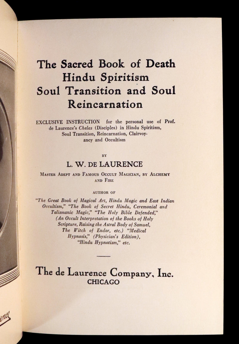 1944 Scarce Book -The Sacred Book of Death, Hindu Spiritism, Reincarnation by de Laurence.