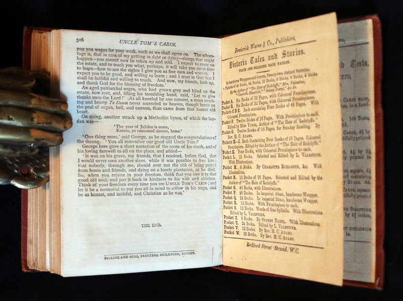 1890 Rare Book ~ Uncle Tom's Cabin by Harriet Beecher Stowe. Color illustrated.