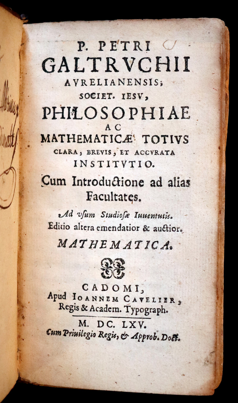 1665 Scarce Latin Book - Pierre Gautruche on Arithmetic, Mathematics, Optics and Music. Illustrated.