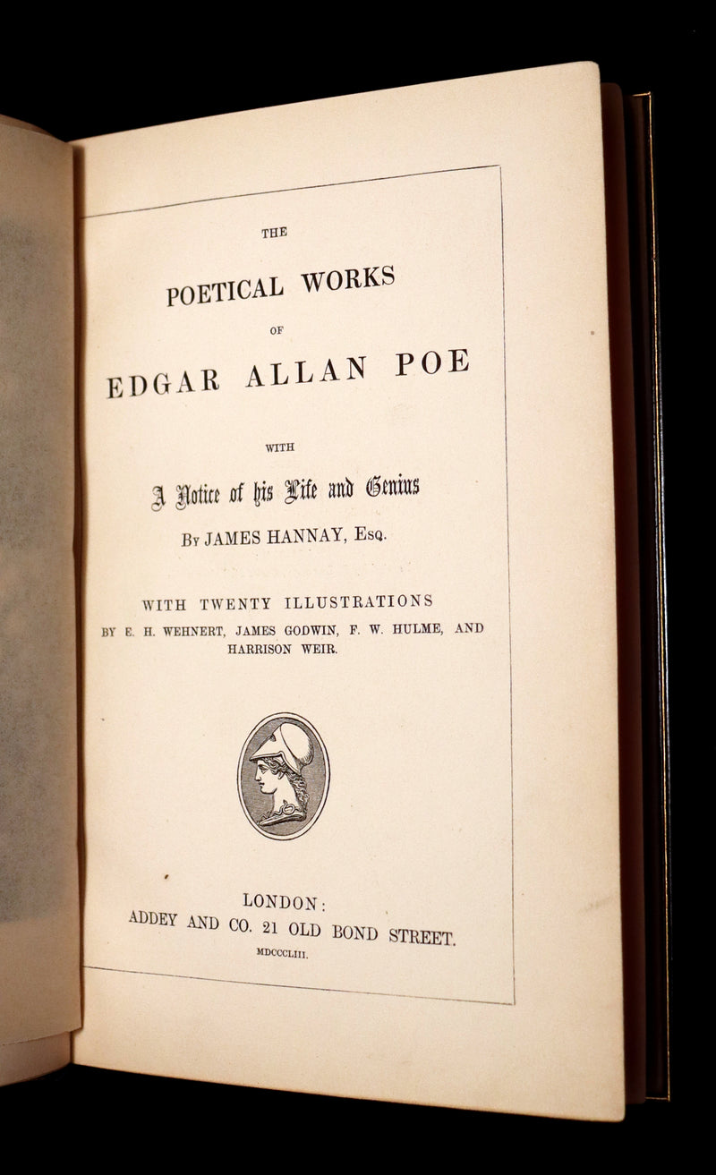 1853 Scarce Fine Book - The Poetical Works of EDGAR ALLAN POE bound by SANGORSKI & SUTCLIFFE.