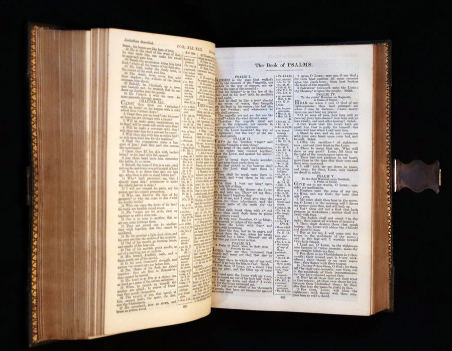 1850 Rare Book bound by Bagster - POLYGLOT BIBLE,  OLD AND NEW TESTAMENTS. Clasp.