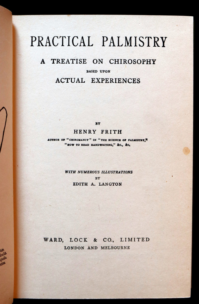 1910 Scarce CHIROMANCY Book - Practical Palmistry, Treatise on Chirosophy by Henry Frith. Illustrated.