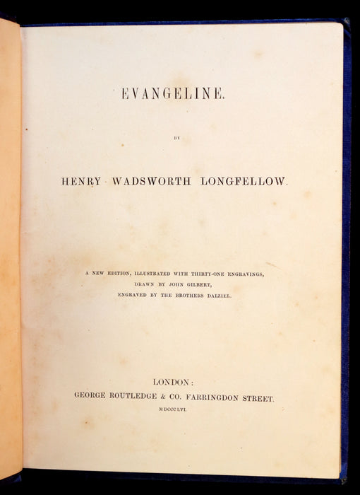 1856 Rare Victorian Book - EVANGELINE, A tale of Acadie by Henry Wadsworth Longfellow. Illustrated.