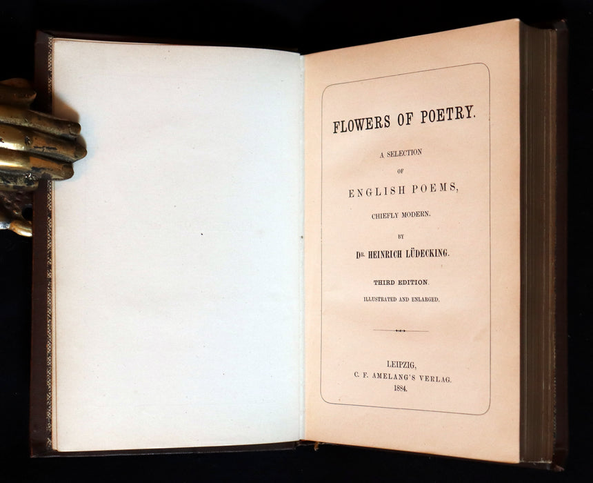 1884 Rare poetry Book - Flowers of Poetry. A Selection of English Poems by Dr. Heinrich Lüdecking. Illustrated.