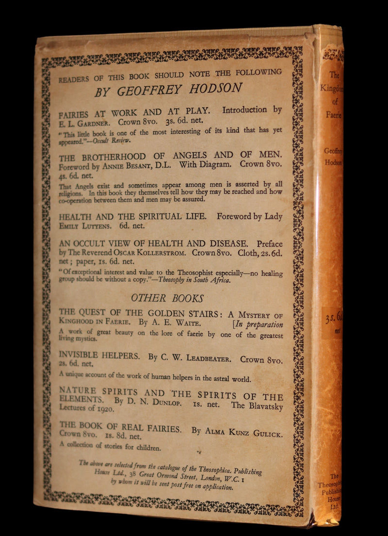 1927 Rare First Edition - THE KINGDOM OF FAERIE (Fairies) by Geoffrey Hodson. Sylphs, Gnome, Deva, Brownies, Mannikins,...
